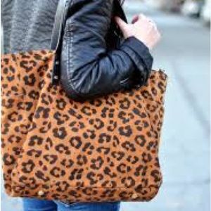 J Crew Leather Leopard Print Tote